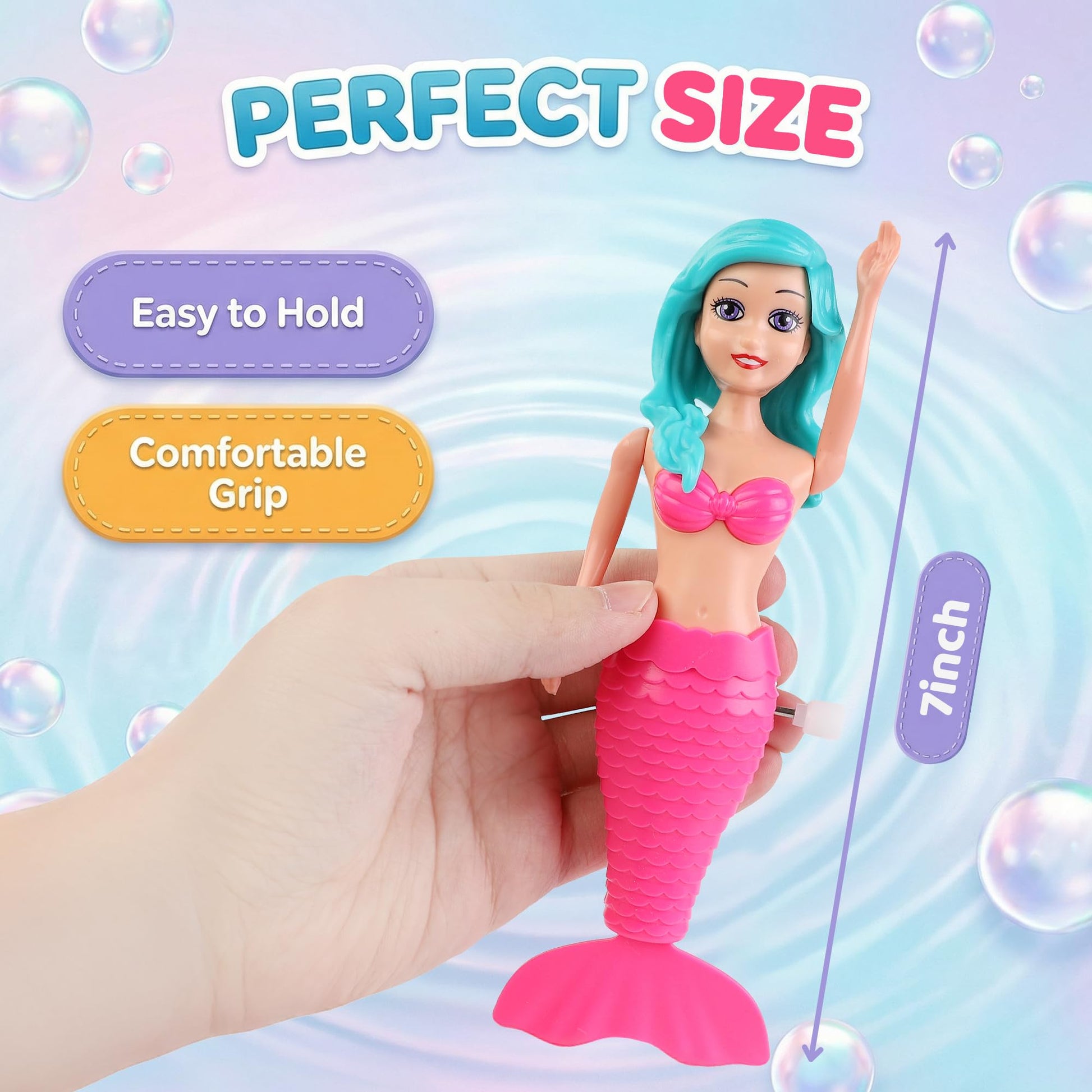 Mermaid Bath Toys for Toddlers Kids Girls - Princess Wind Up Tail Flap Floating Water Bathtub Toys, Swimming Pool Bathing Time Fun (6 Pack)
