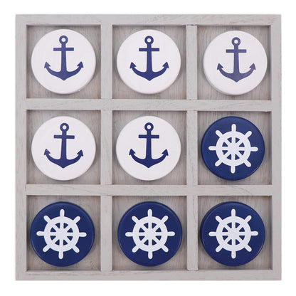 Nautical Beach Decor Tic Tac Toe Wooden Game Set for Families, Boat Lovers