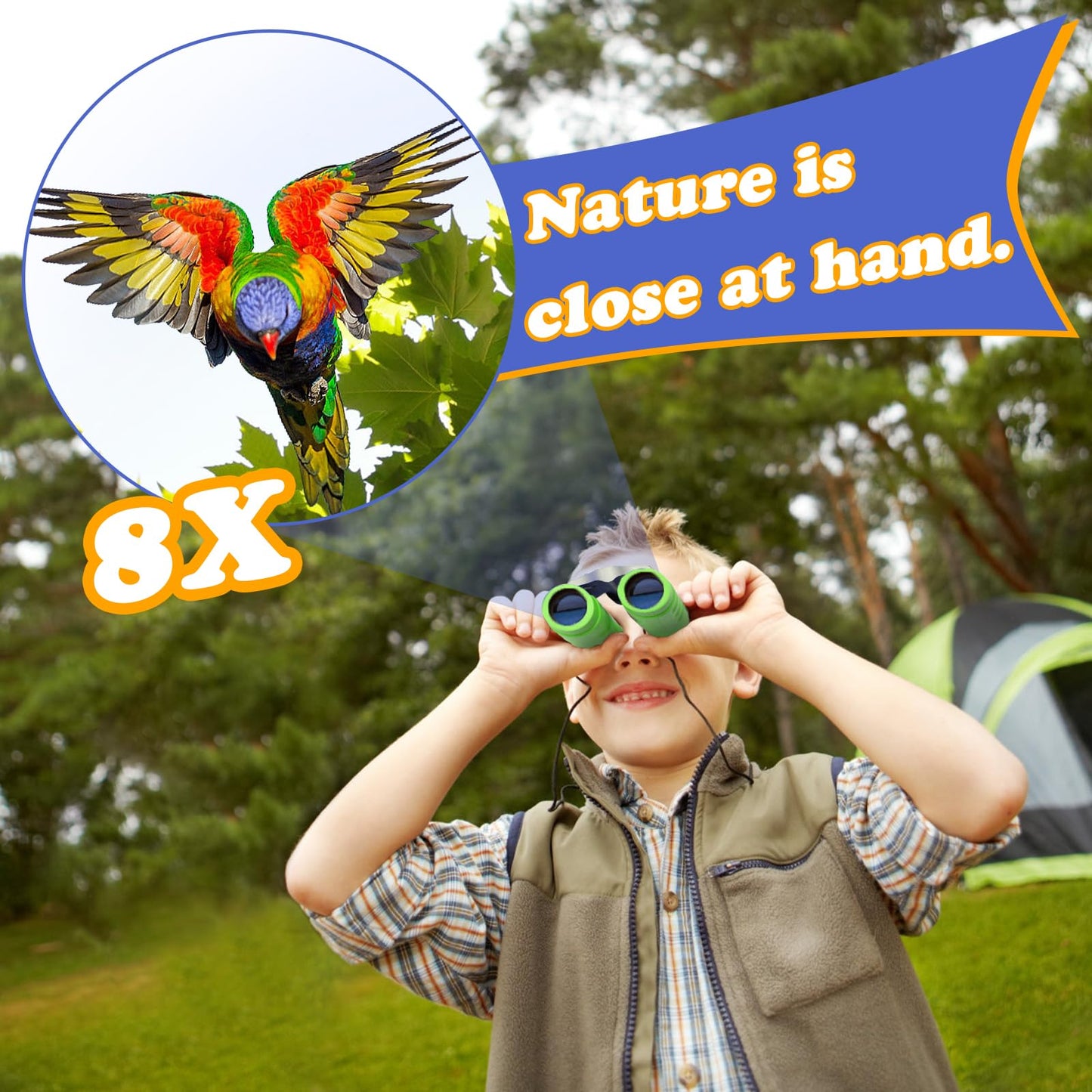 Obuby Real Binoculars for Kids Gifts for 3-12 Years Boys Girls 8x21 High-Resolution Optics Mini Compact Binocular Toys Shockproof Folding Small