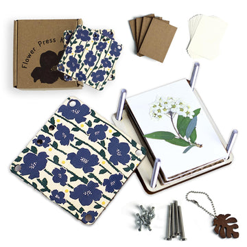 Fuwuu Mini Flower Press Kit 2.6" x 2.6" - Portable Pocket Flower Press with Carrying Chain for Hiking & Nature Journaling, Double-Sided Camellia Art