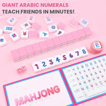JOQQO American Mahjong Tile Set - 166 Pink Engraved Melamine Tiles 1.2 Inch - Easy Read Numbered Set with Bag, Dice, Chips, Rulebook & Reference Cards