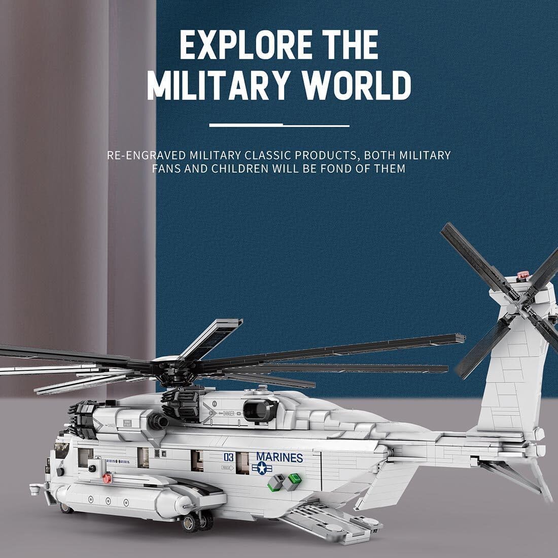 FULHOLPE CH-53 Sea Stallion Transport Helicopter Building Blocks Set, MOC Military Aircraft Model Bricks Construction Toy Compatible with Major Brands