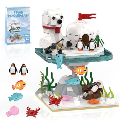 aphpaio Christmas Polar Bear and Penguin Building Set, Sea Animals Building Kit Winter Village, Includes Igloo Fish Crab Sea Animals, Brithday Gift