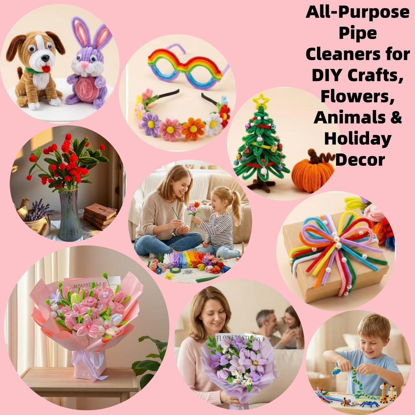 zoqdtu 500 Pcs Pipe Cleaners Flower Craft Kit, 13 Colors 12 in x 7mm