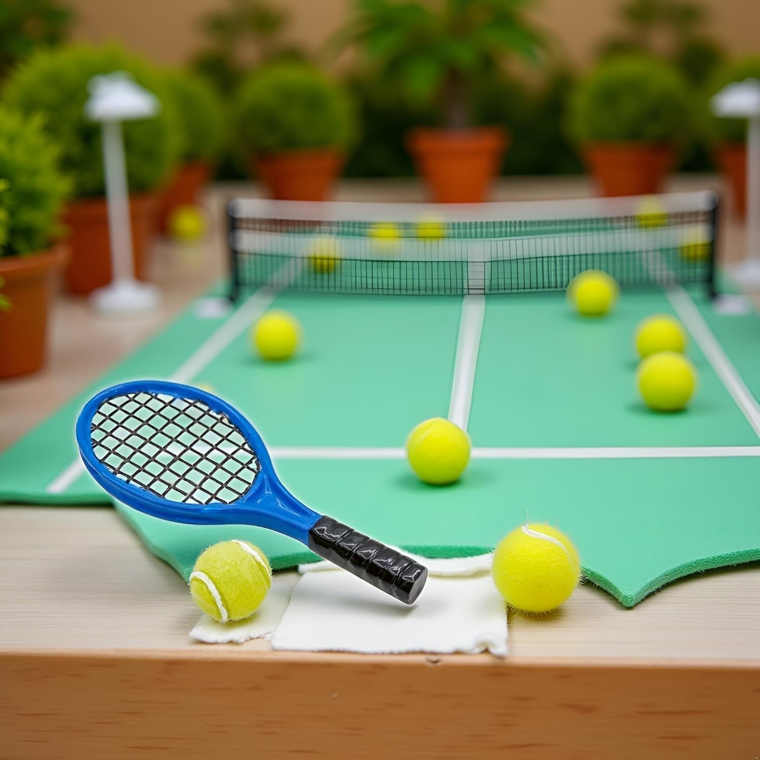Blue and Green Miniature Tennis Racket Set, 1/12 Scale Accessories, Mini Racket Set, Small Tennis