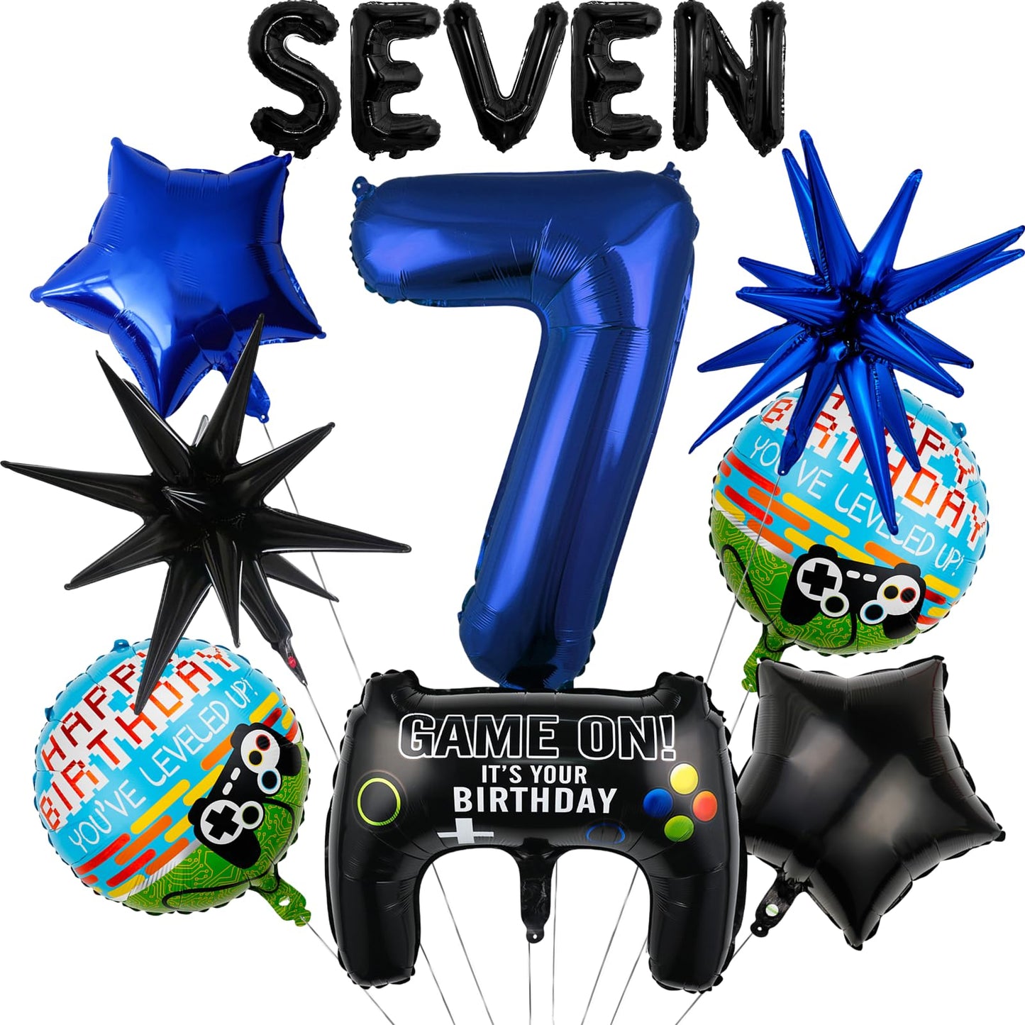 Navy Blue Video Game Controller Mylar Foil Balloon - 13pcs 7th Birthday Party Supplies For Boys (Number 7)