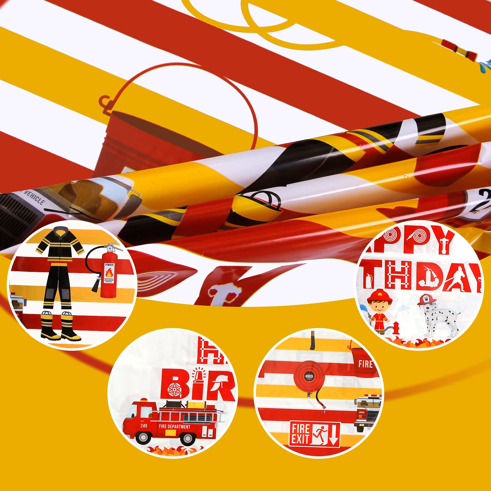 Lcoor 2 Pack Fire Truck Tablecloths, Firetruck Table Cover Plastic Disposable Party Supplies for Firefighting Theme Birthday Party Decorations