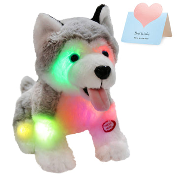Athoinsu Light up Husky Dog Stuffed Animal Soft Glowing Plush Puppy Toy with Magic LED Night Lights Children's Day Birthday for Toddler Kids, 8''