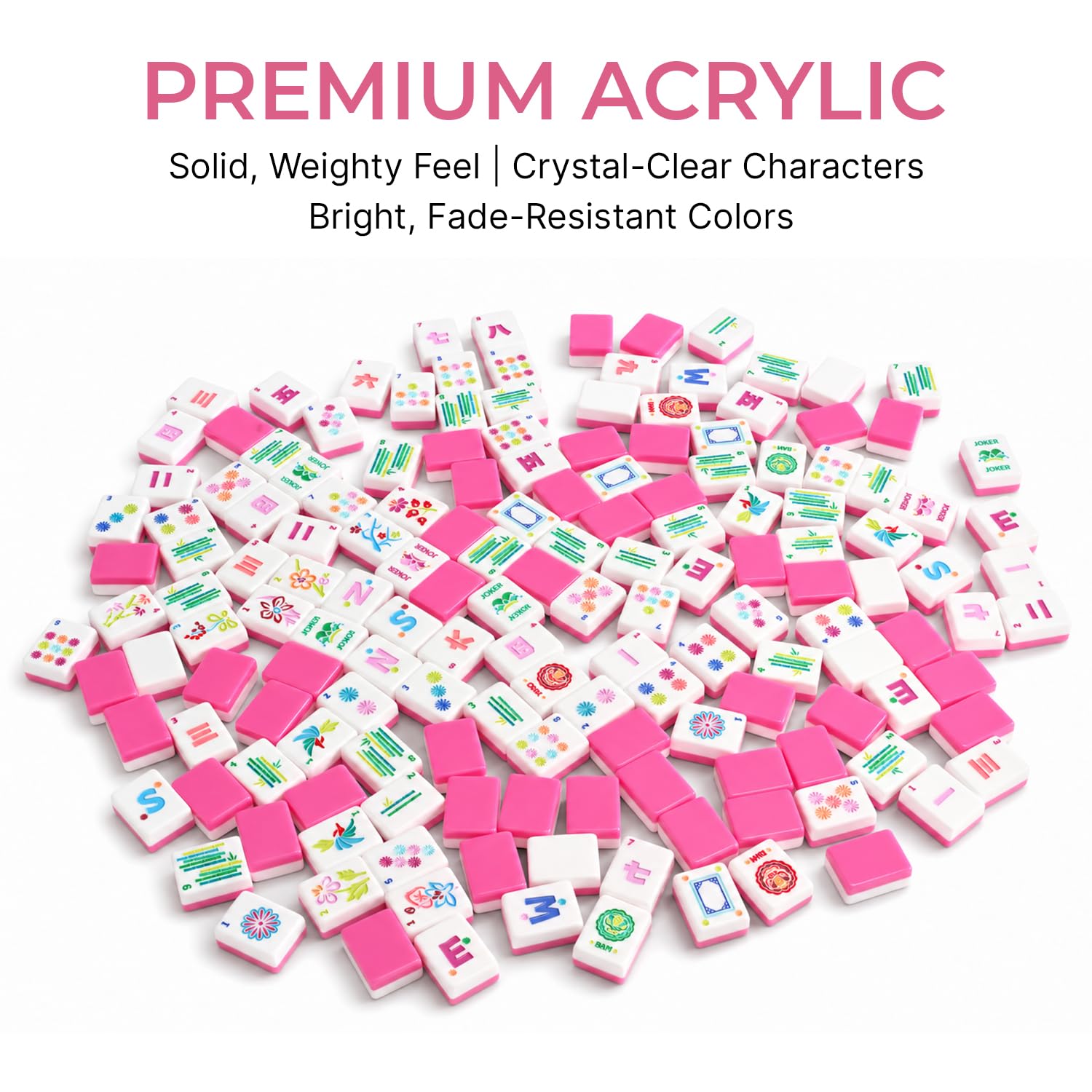 American Mahjong Set, 160 Pink Acrylic Tiles for Adults