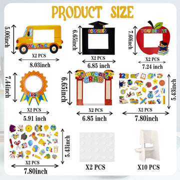 10 Pcs Kindergarten Graduation Picture Frame Crafts Kits Congrats Grad Photo Frame with Apple Bus Stickers DIY Photo Props for 2025 Graduation Party