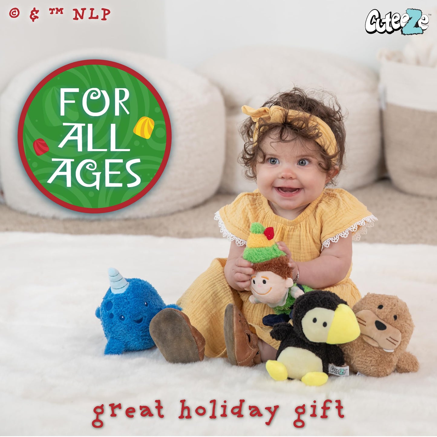 Kids Preferred Elf 4 Pc Cuteeze Plush Set - Buddy, Arctic Puffin, Mr. Narwhal, and Baby Walrus - Stuffed Animals for Toddler Boys & Girls, 6 Inches