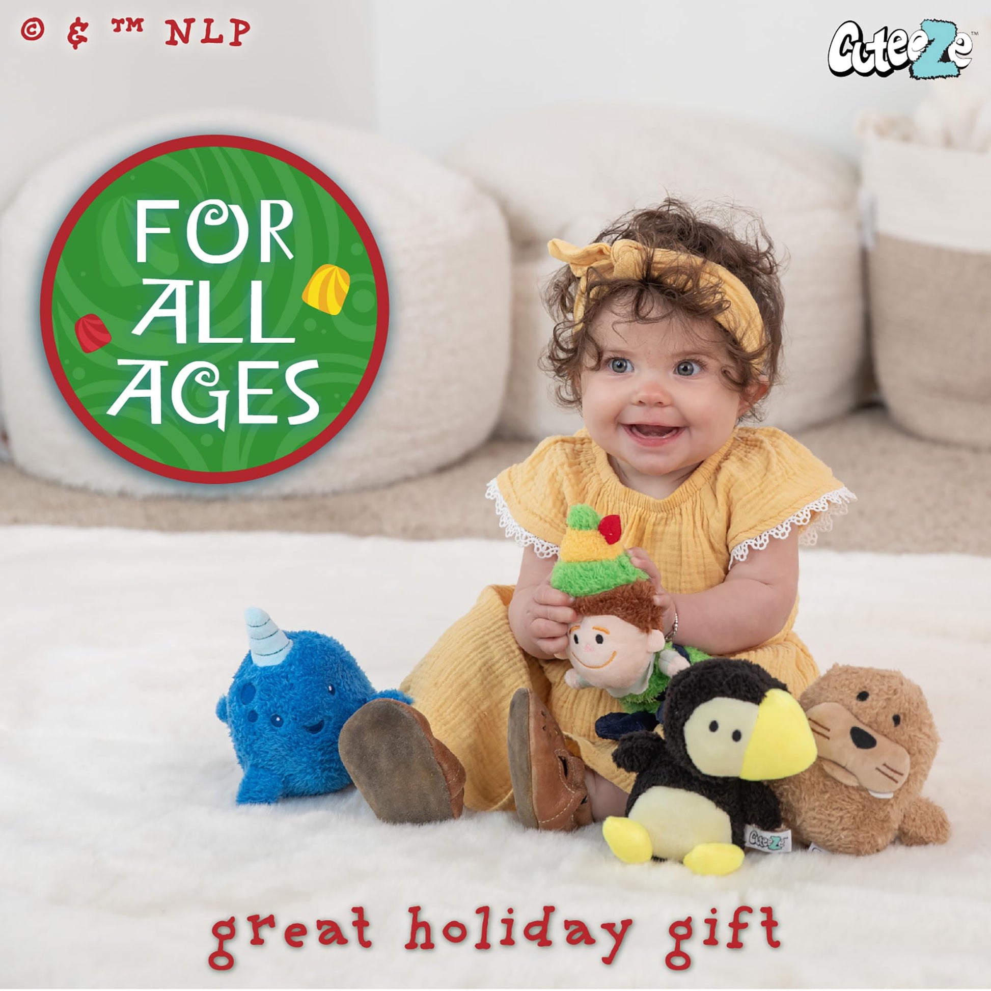 Kids Preferred Elf 4 Pc Cuteeze Plush Set - Buddy, Arctic Puffin, Mr. Narwhal, and Baby Walrus - Stuffed Animals for Toddler Boys & Girls, 6 Inches