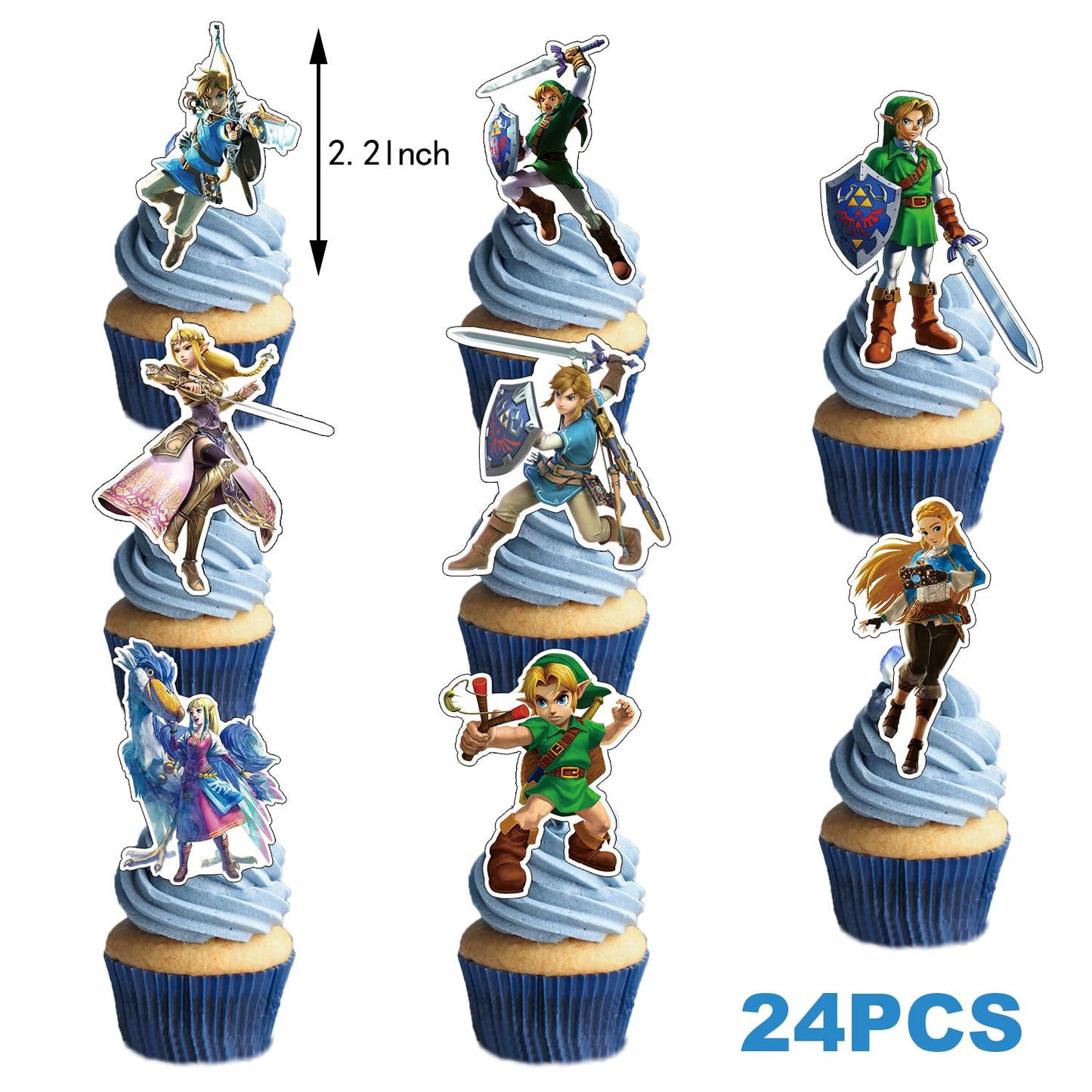 25Pcs Zelda Birthday Party Supplies Pack Includes 1 Cake Topper 24 Cupcake Toppers for Game Zelda-s Party Supplies