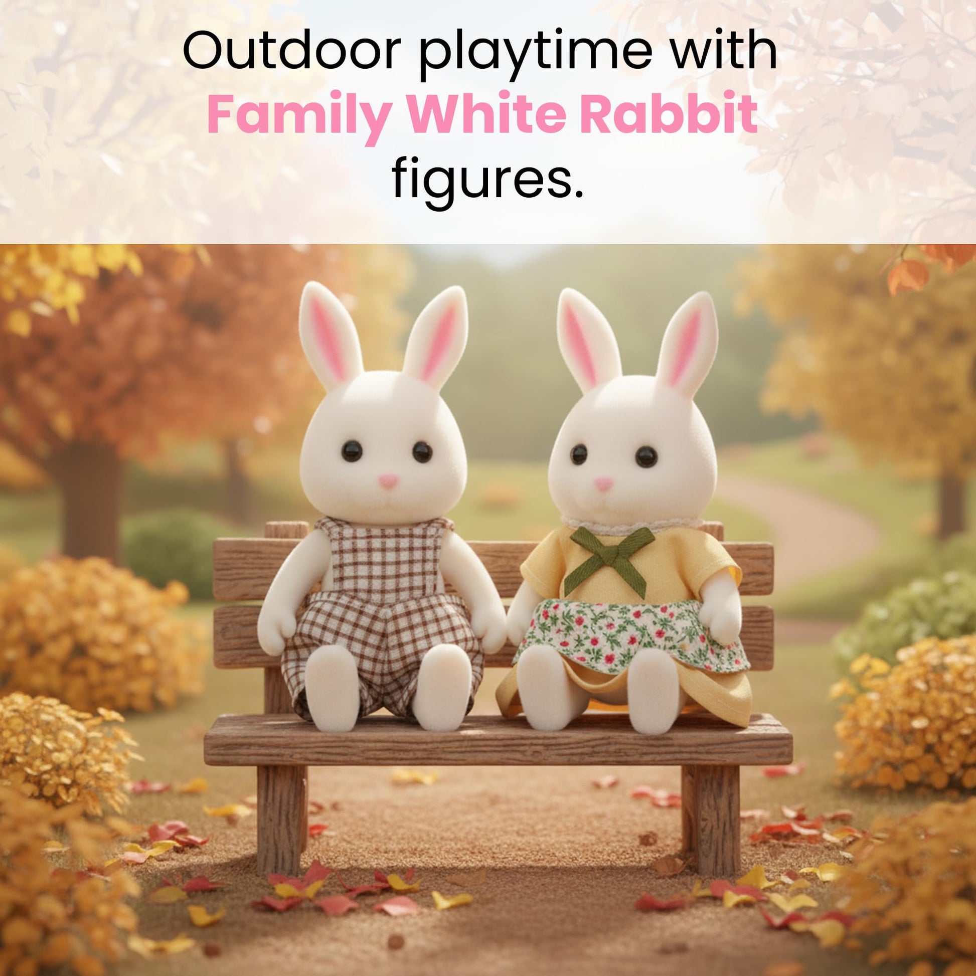 OLEOCA Family White Rabbit Figures - Set of 2 Collectible Flocked Mini Dolls with Removable Clothes, Miniature Dollhouse Pretend Play Figures for Kids