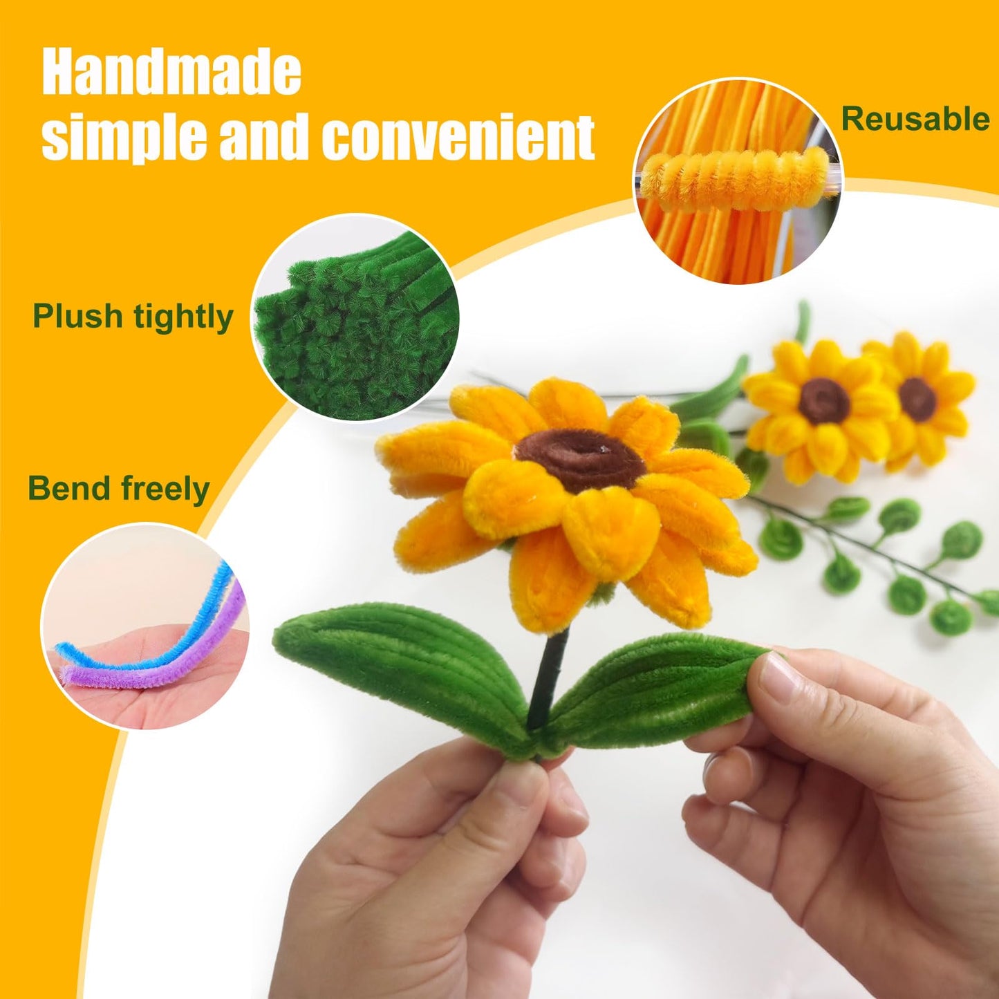 Pipe Cleaners,DIY Flower Bouquet Kit700pcs (Orange,Green,Brown) Sunflower Chenille Stems Kit, Flower Making Craft Materials(32Flowers),Art and Craft