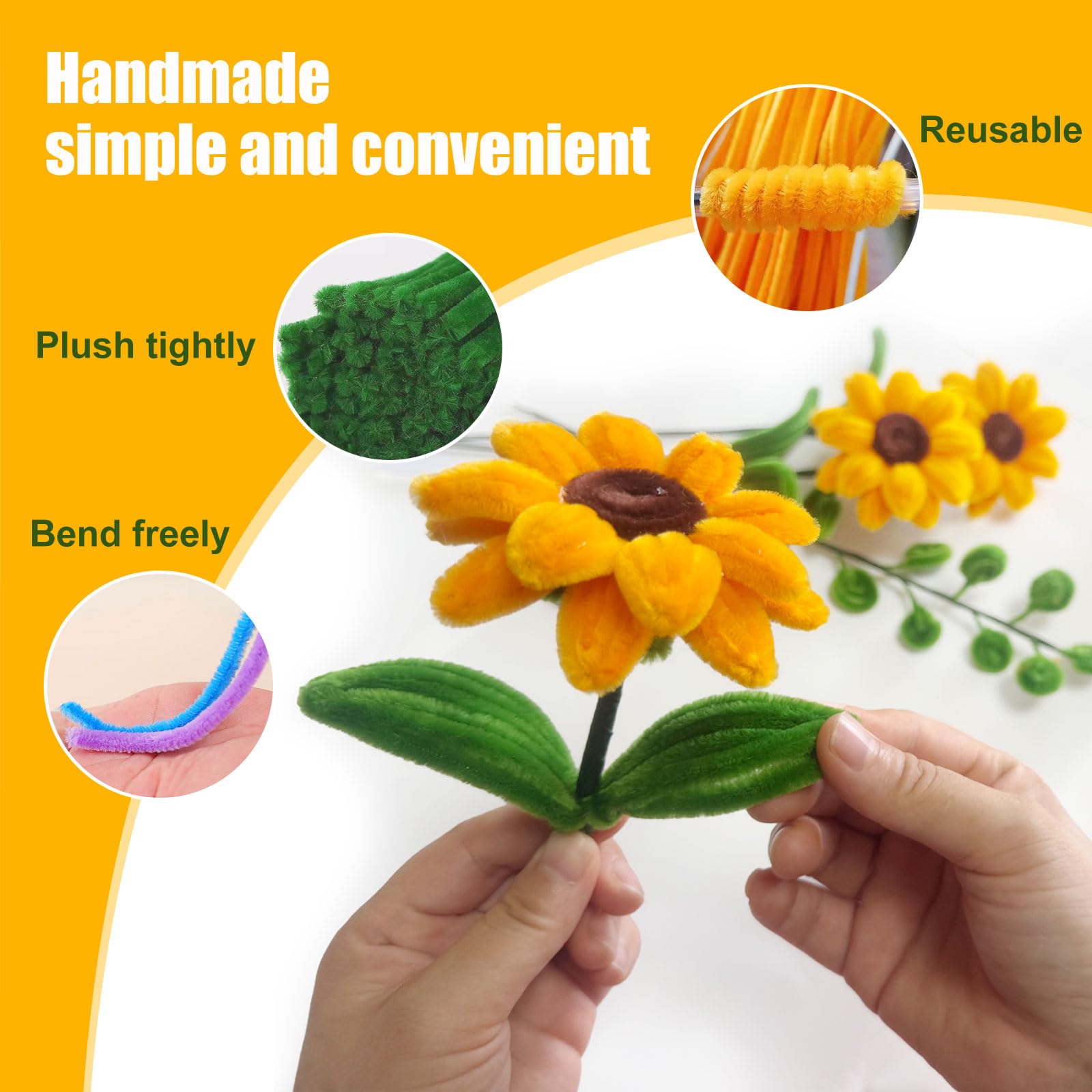 Pipe Cleaners,DIY Flower Bouquet Kit700pcs (Orange,Green,Brown) Sunflower Chenille Stems Kit, Flower Making Craft Materials(32Flowers),Art and Craft