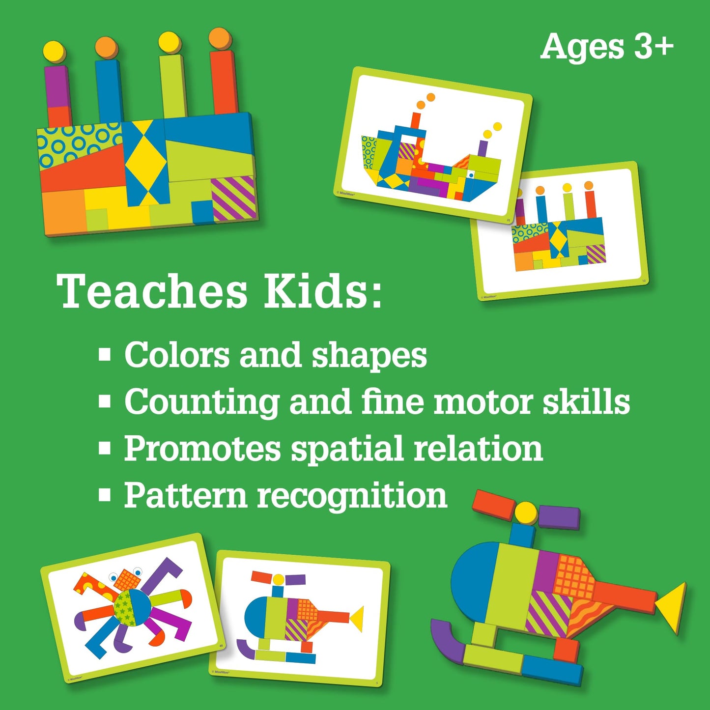 MindWare Imagination Patterns - Creative, Magnetic Play with Patterned Tangram Shapes - Includes 60 Magnetic Blocks, 60 Puzzle Cards, Dry Erase
