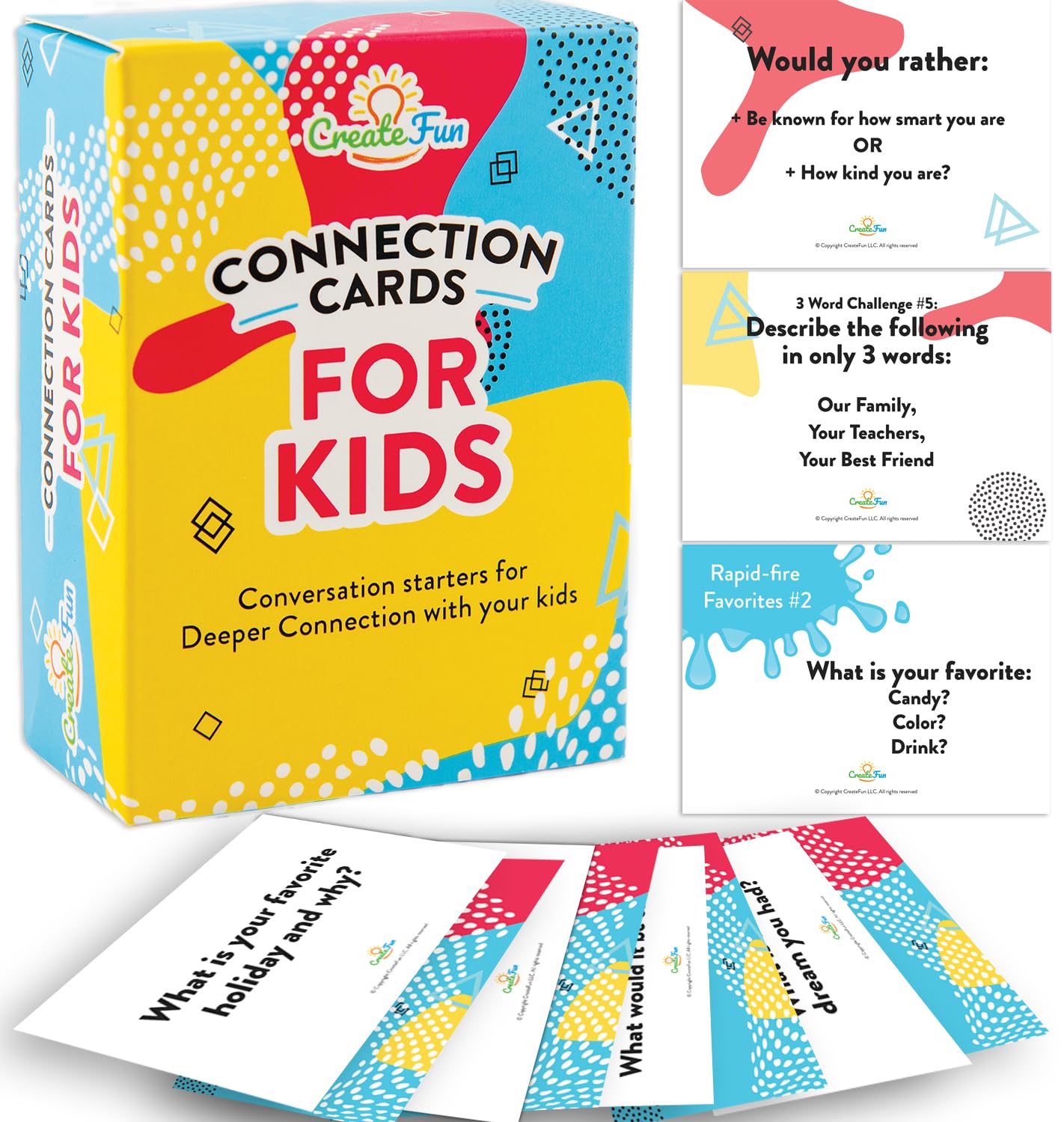 101 Conversation Cards for Kids - Family Question Games for Kids and Adults, Christmas Dinners, Game Nights, Holiday Gatherings & Gifts - Prompts