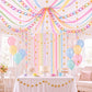 Baudane 542 Pcs Pastel Party Decorations 492 ft Crepe Paper Streamers, 500 Sheets Paper Chains Strips, 79.2ft Gold Star Garlands with 30 Balloons