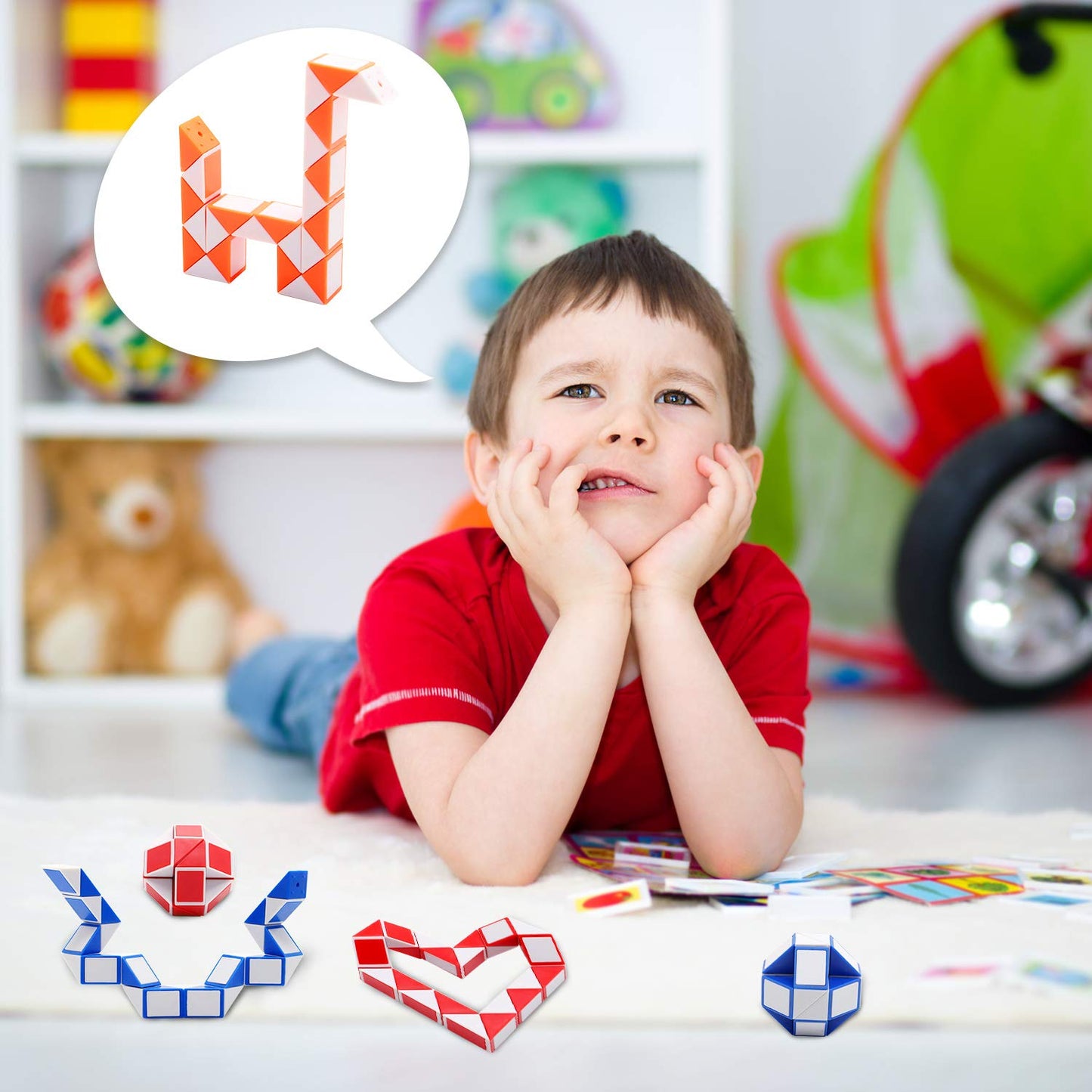 Yeetec 9 Pack 24 Blocks Magic Speed Cubes, Mini Snake Cube, Mini Plastic Puzzle Cube Toy for Kids Party Bag Fillers, Party Supplies, Random Color