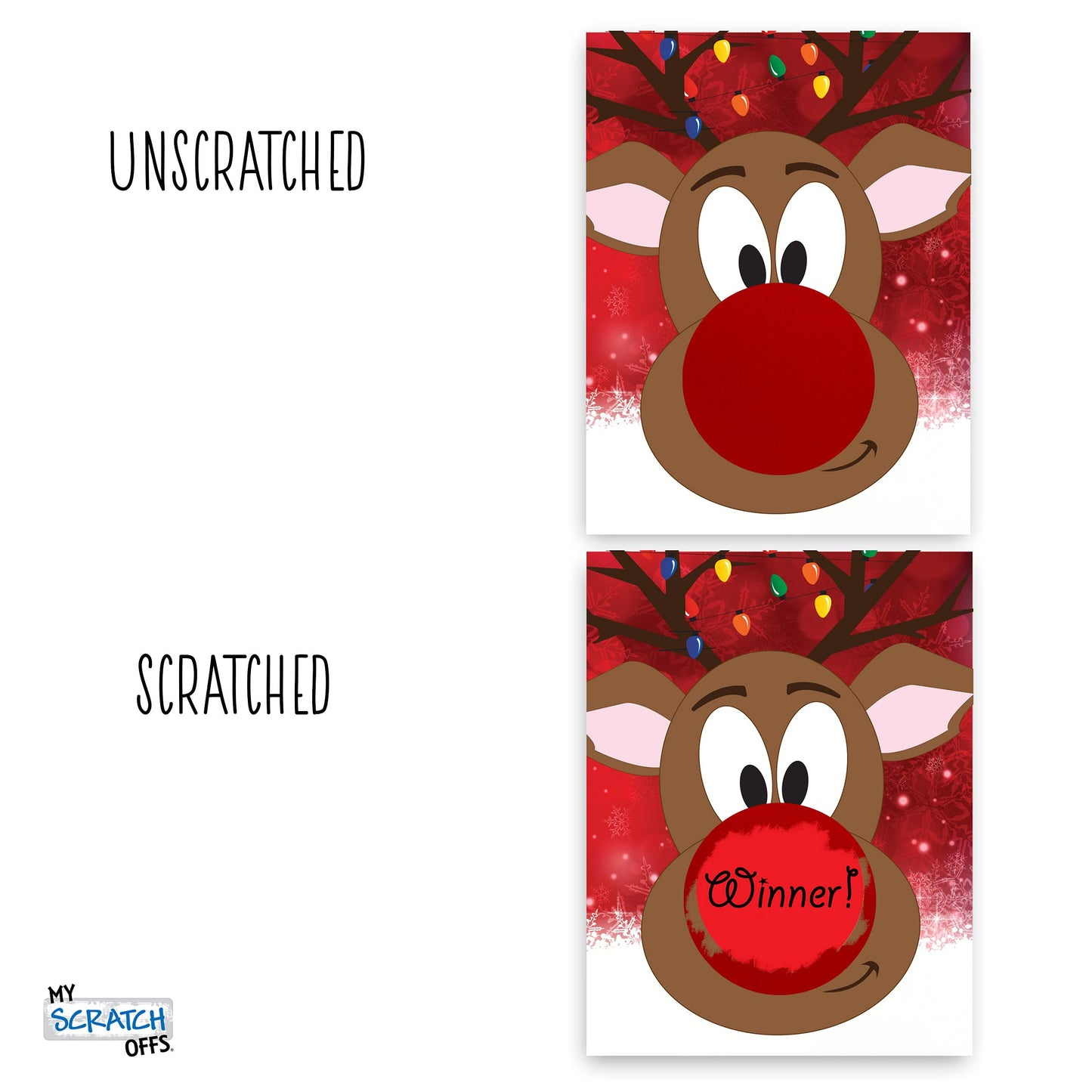 My Scratch Offs - 26 Pack Rudolph The Red Nose Reindeer Scratch Off Game Cards, 3x4-Inch, Festive Christmas Raffle Tickets for Adults, Fun Holiday