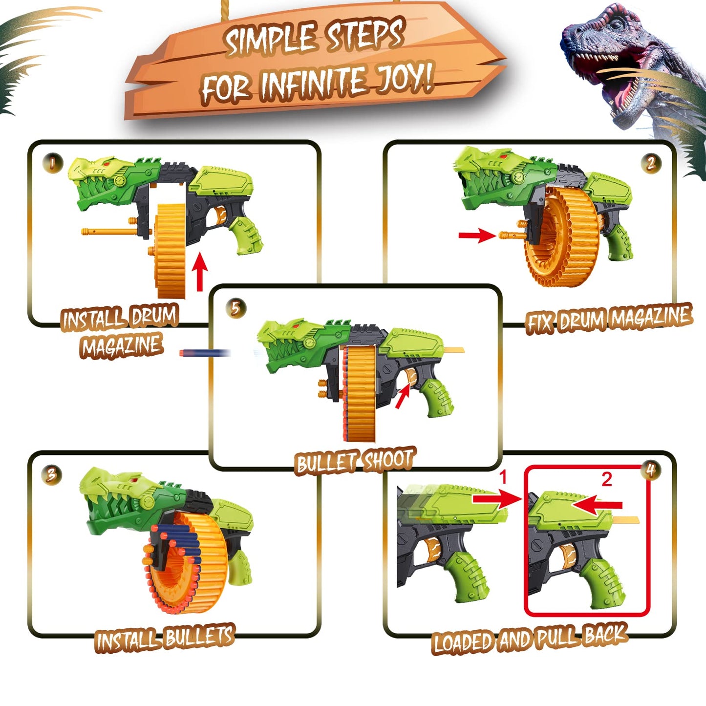 Toy Gun Toy Foam Blasters with 120 Foam Bullets, 40-Dart Rotating Drum, Foam Dart Gun Shooting Game for Indoor Outdoor Activity, Dinosaur Toys