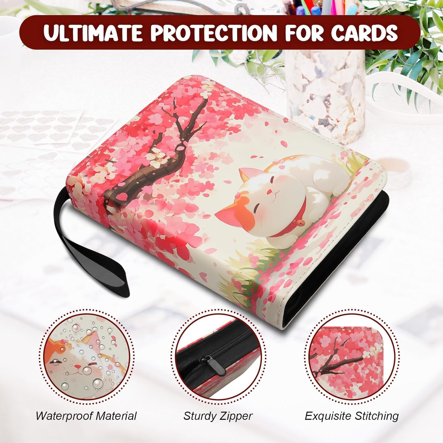 Trading Card Binder 50 Pages 400 Pockets Compatible with TCG, MTG, Yu-Gi-Oh Cards, Portable Waterproof PU Card Holder, Collectible Card Album for