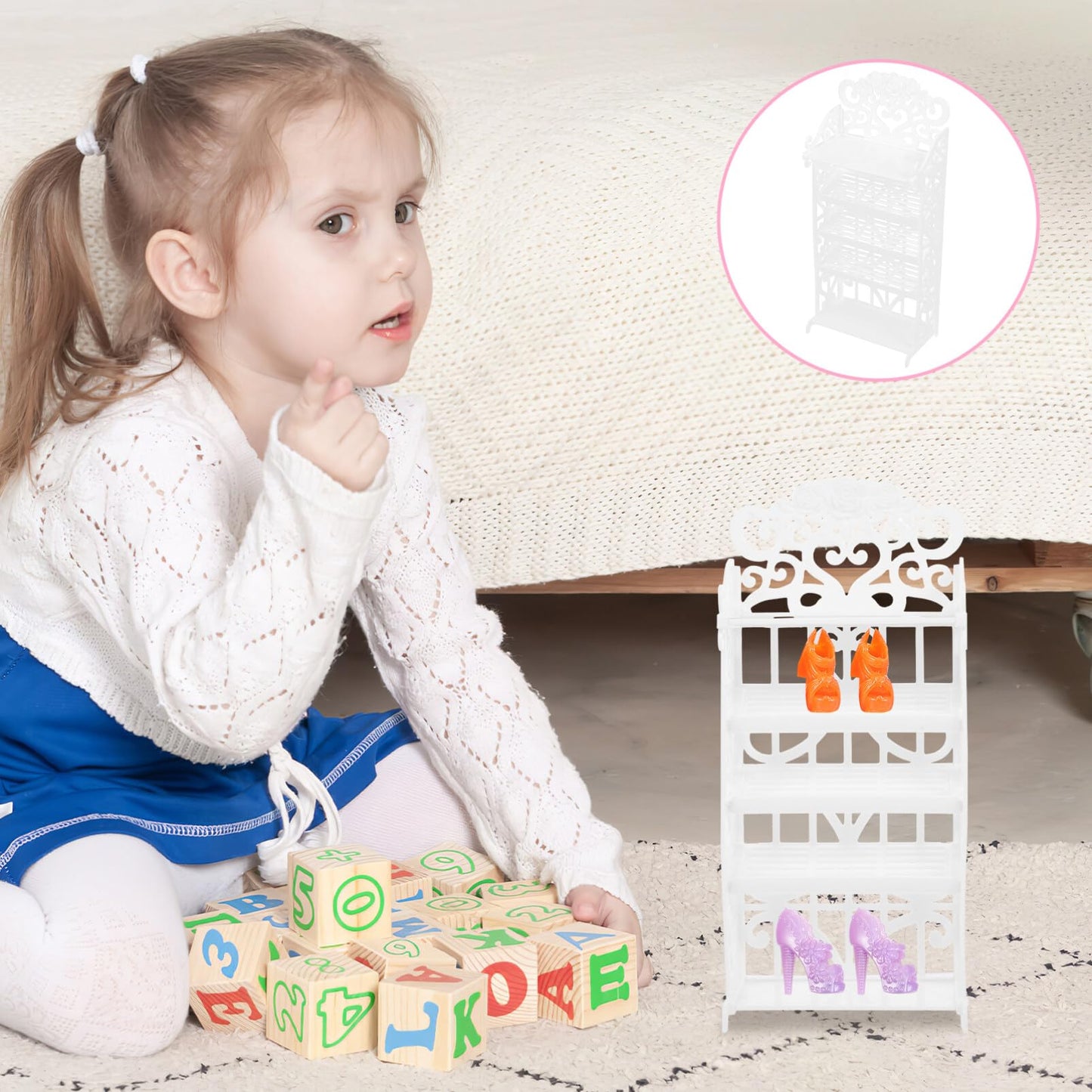 NUOBESTY Doll Shoes Rack Miniature Dollhouse Furniture for Girl Dolls Organizers Storage Accessories Playset