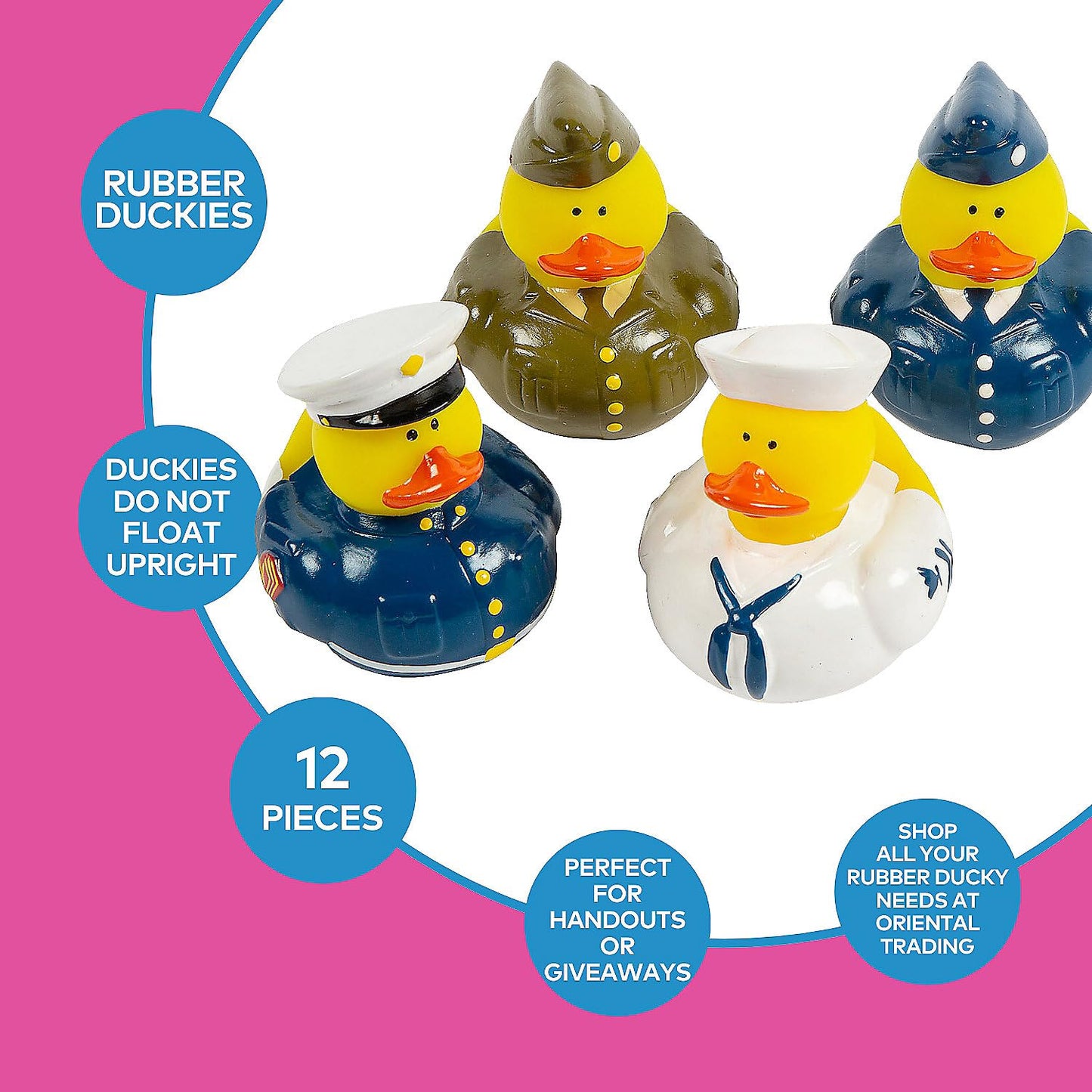 Fun Express Military Rubber Ducks Bulk 12 Pack - Army Party Favors for Kids Birthday & Classroom Prizes | Patriotic Rubber Duckies Set | Small Toys