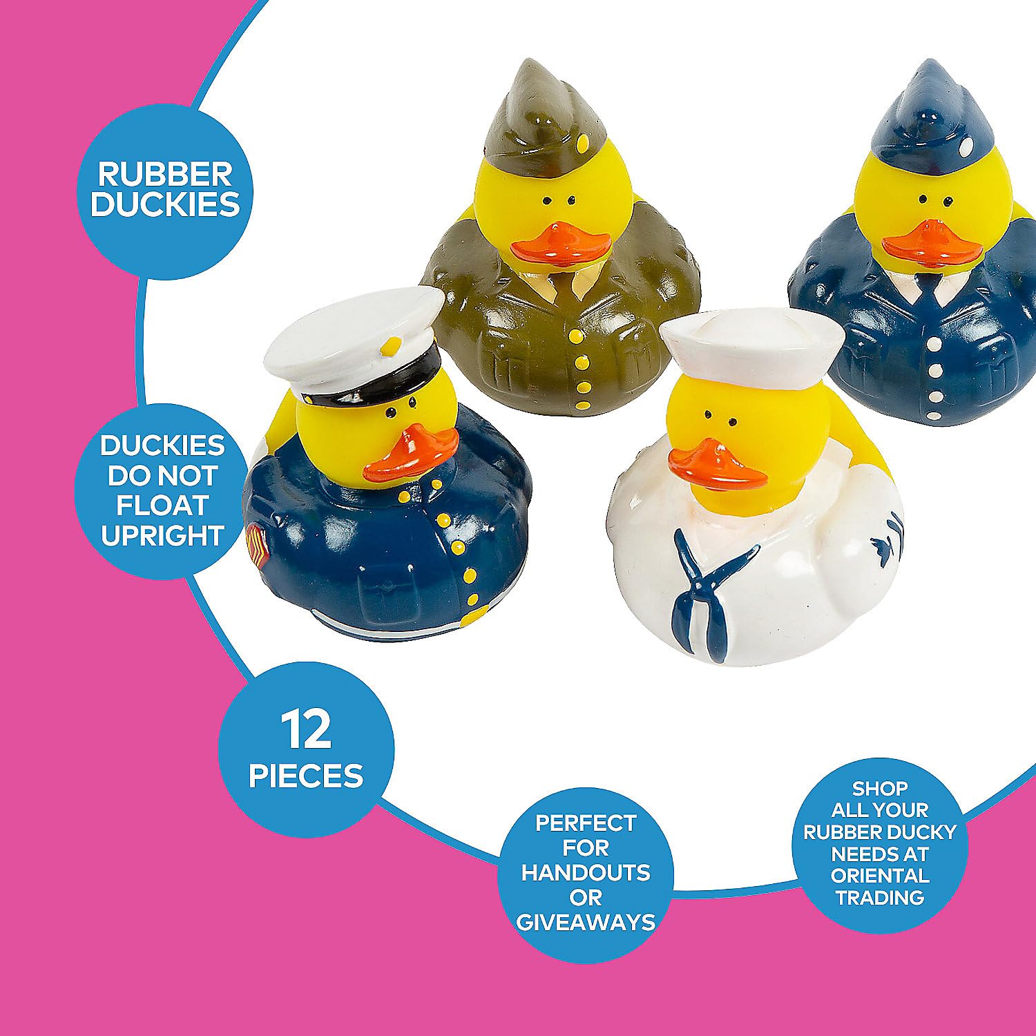 Fun Express Military Rubber Ducks Bulk 12 Pack - Army Party Favors for Kids Birthday & Classroom Prizes | Patriotic Rubber Duckies Set | Small Toys