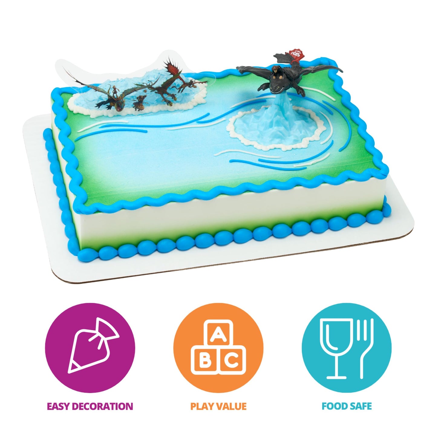 DecoSet How To Train Your Dragon Cake Topper, Cake Decoration With Toothless & Hiccup Figurine and Background Cake Pic For Birthday Cakes