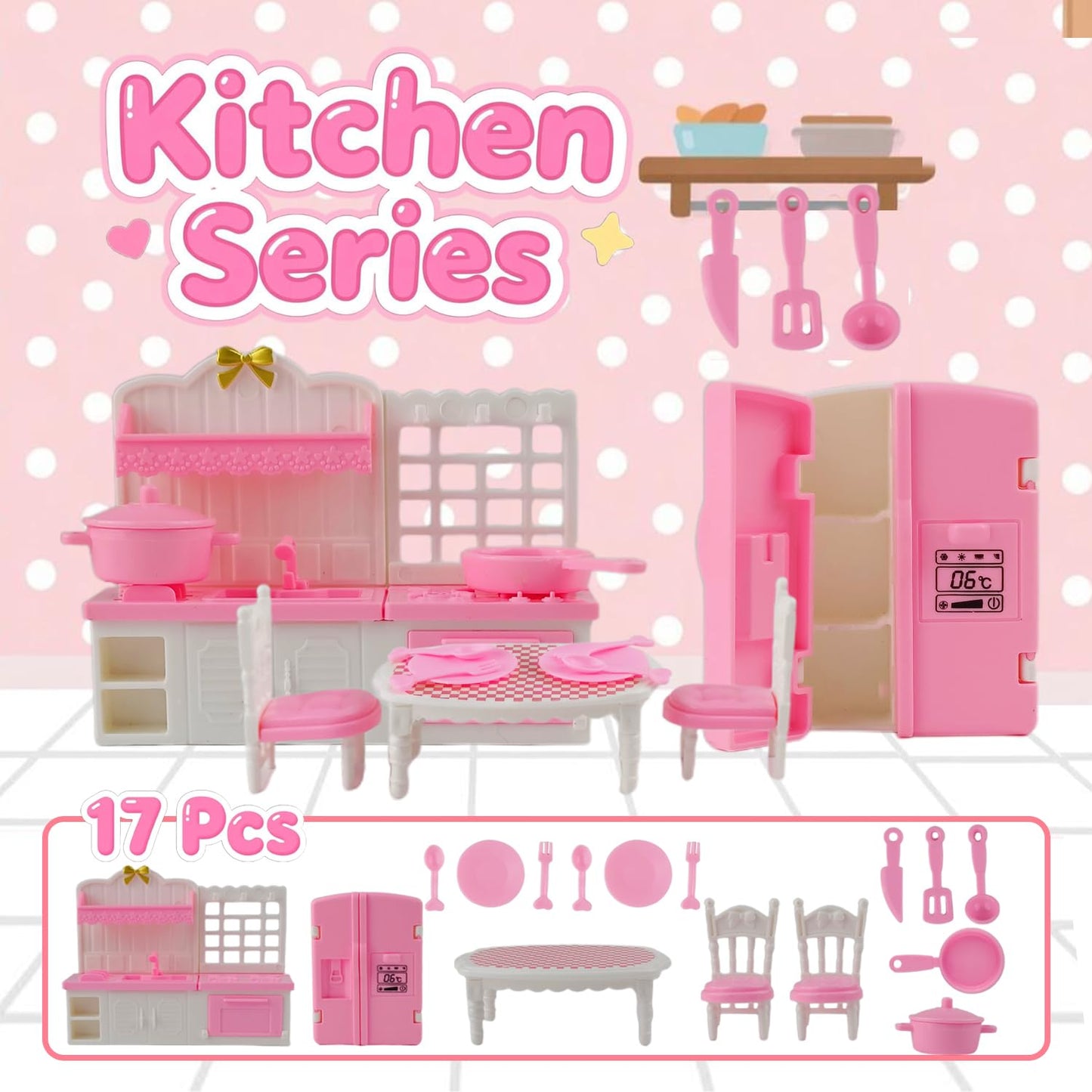 46 Pcs Dollhouse Furniture Set,Miniature Dollhouse Accessories 1:12 Doll Furniture with Cat,Dog,Kitchen, Dining Room,LivingRoom,Bedroom Mini Doll