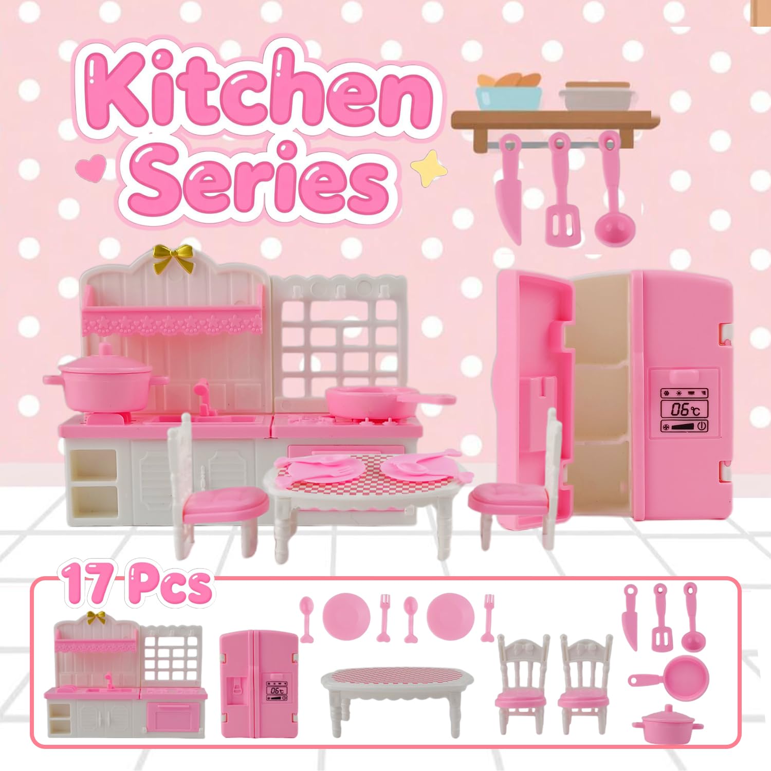 46 Pcs Dollhouse Furniture Set,Miniature Dollhouse Accessories 1:12 Doll Furniture with Cat,Dog,Kitchen, Dining Room,LivingRoom,Bedroom Mini Doll