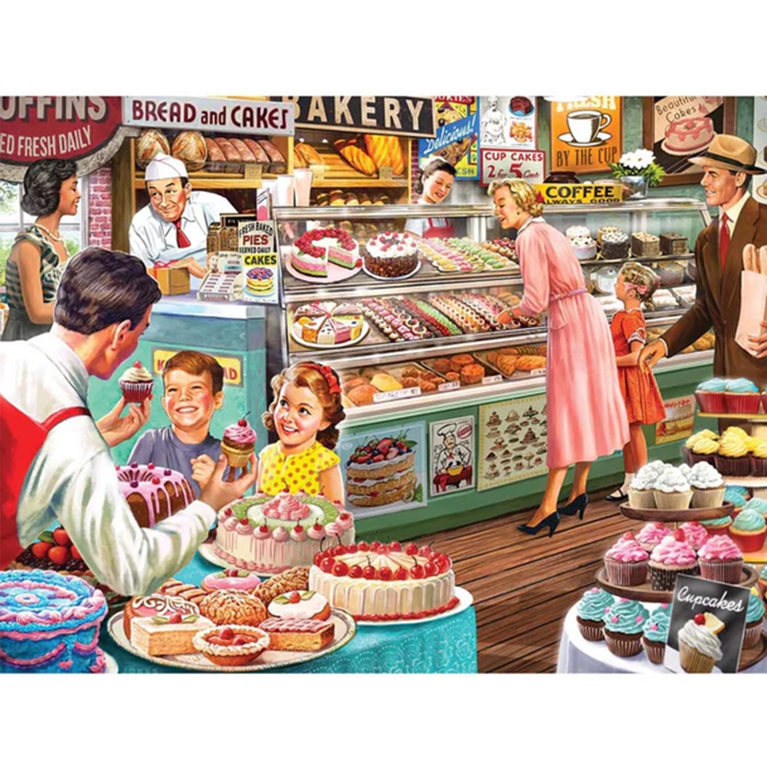 Bits and Pieces 500 Piece Puzzles for Adults Larry Jones 3-Pack - Large 18" x 24" Jigsaw Puzzles 500 Pieces 1950s Americana, No 2 Pieces Alike