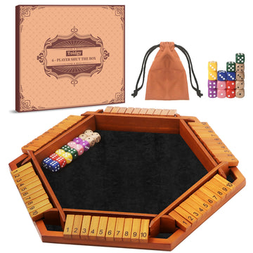 Toidgy 1-6 Players Shut The Box Dice Games, Wooden Board Table Math Game with 16 Dice and Instructions, Classics Close The Box Board Game for Adults