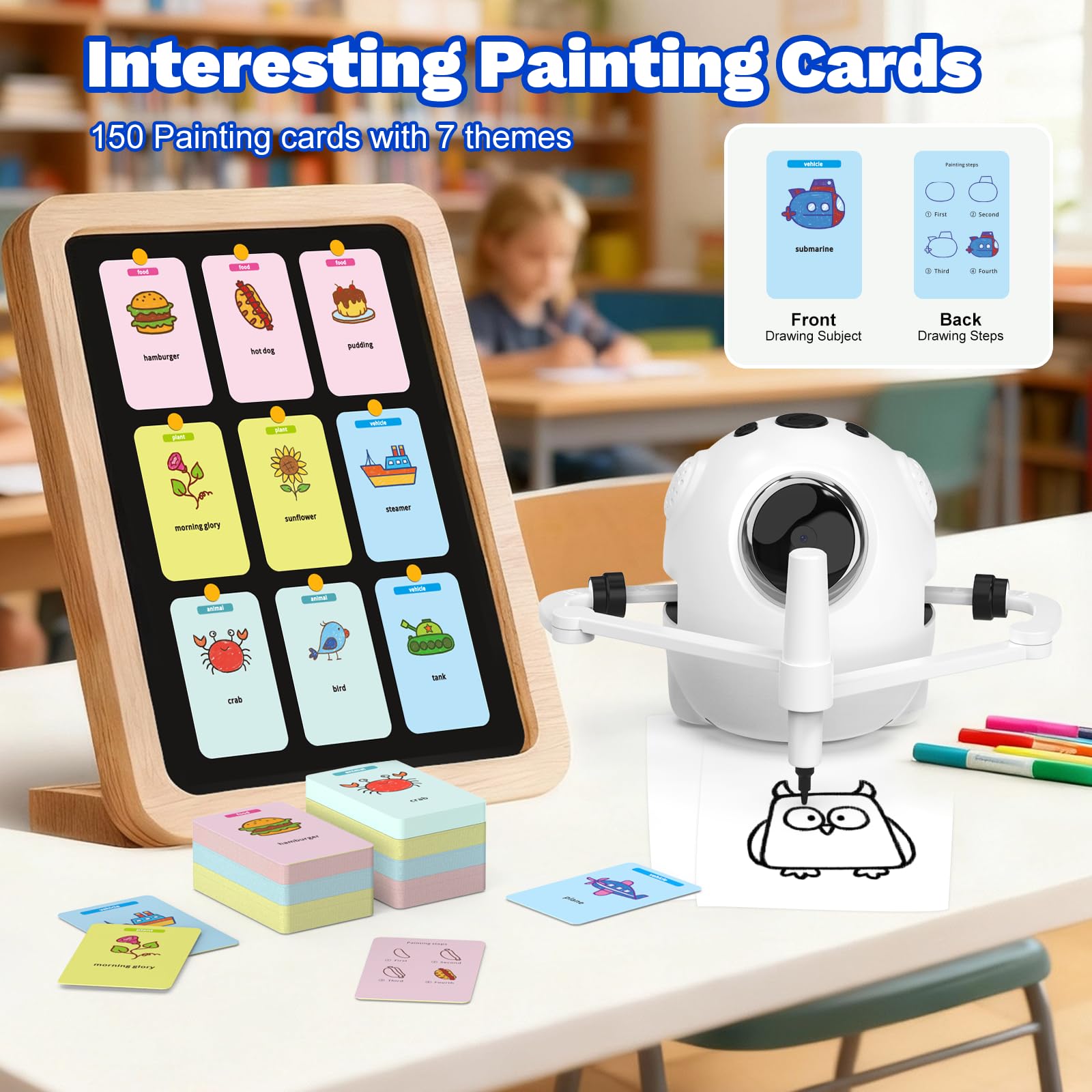 GWYUI Drawing Robot for Kids with 150 Cards, Camera Recognition Interactive Educational Drawing Kit for Kids, Montessori Painting Learning Toys