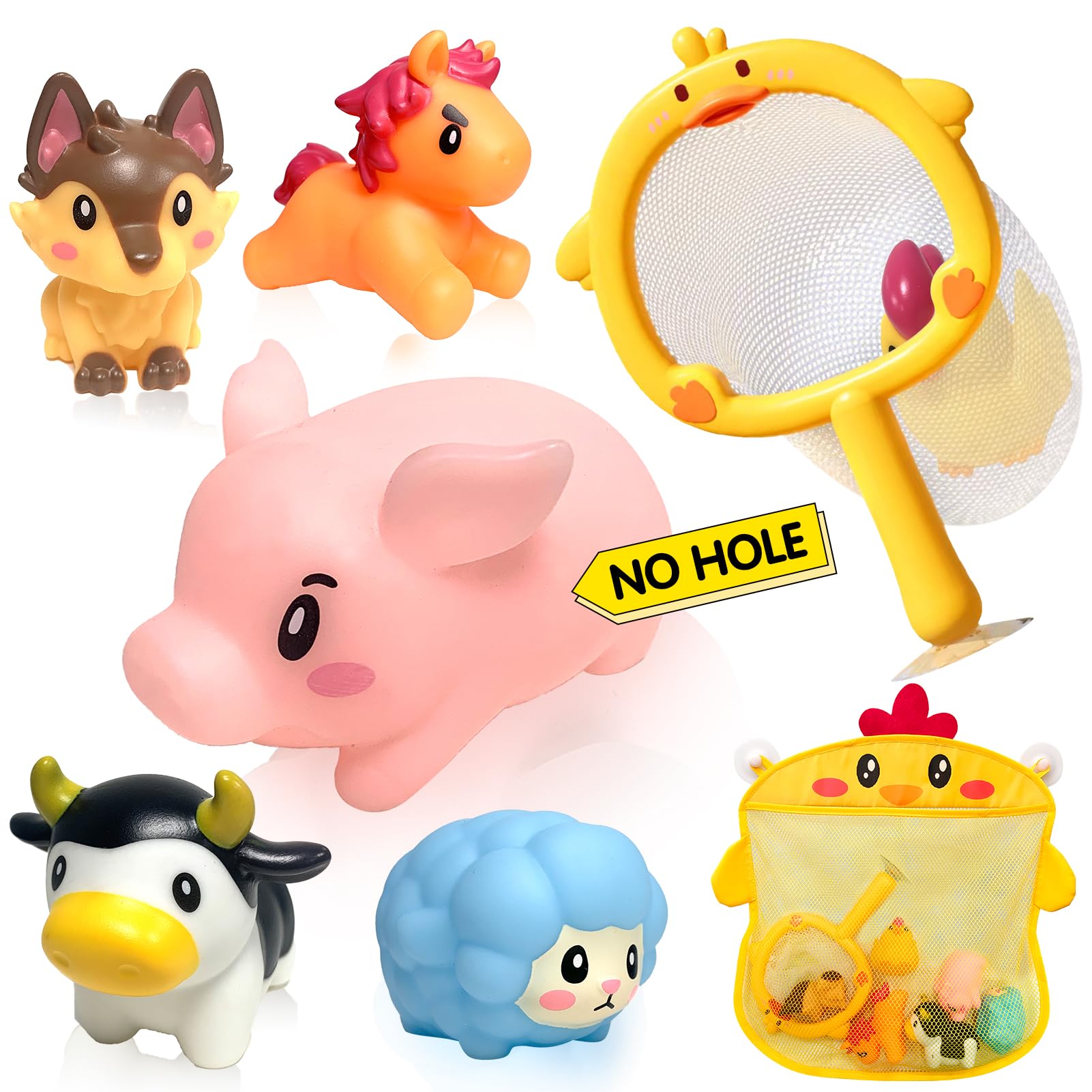 No Hole Mold Free Bath Toys for Toddlers 1-3, Animal Water Toys for 6-12 Months Infants with Storage Bag, Soft Squeezable Water Toys for Babies