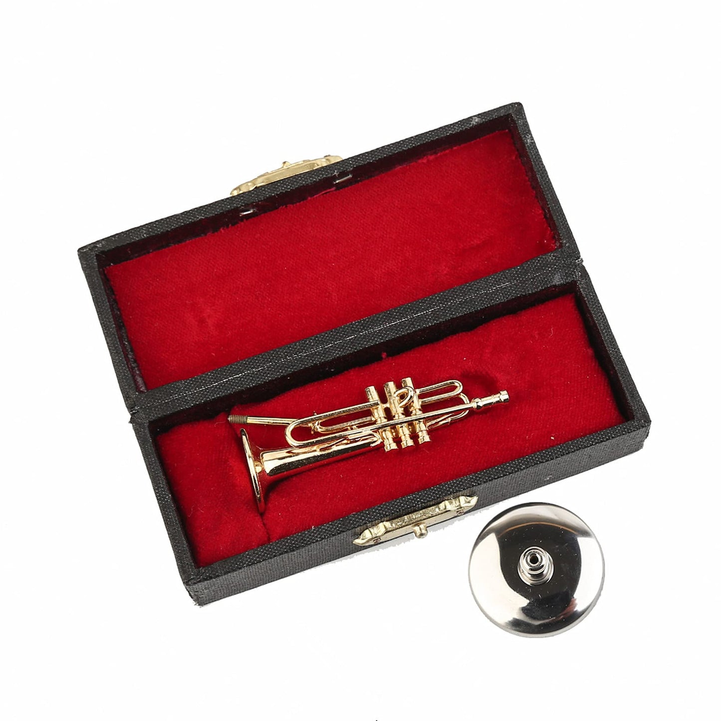 Dselvgvu Miniature Trumpet with Stand and Case Brass Mini Musical Instrument Trumpet Replica Collectible Figurines Dollhouse Accessories Model Home