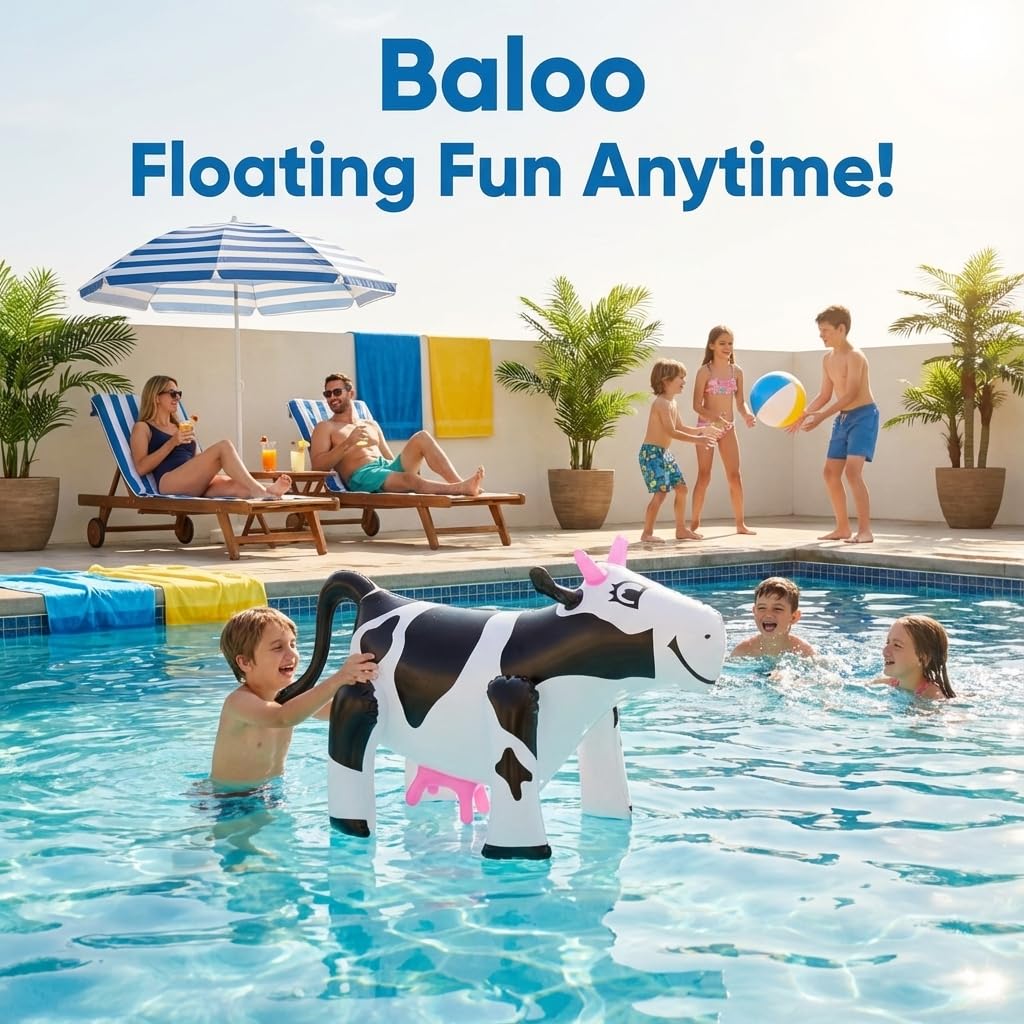 Bedwina Inflatable Cow Toys Set of 3, Cute Cartoon Inflatable Farm Animals Party Decorations, Blow Up Cow Yard Game Props for Kids Birthday