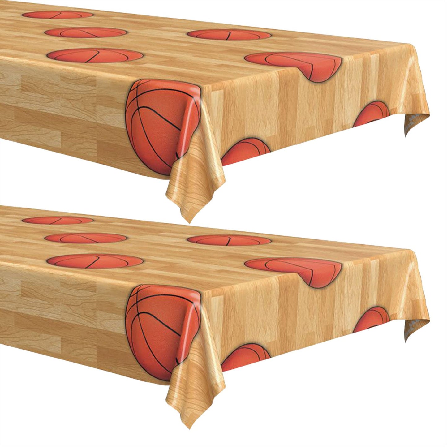 HOME & HOOPLA Basketball and Sports Party Supplies - Wood Court Plastic Table Cover, 54" x 108" (2 Pack)
