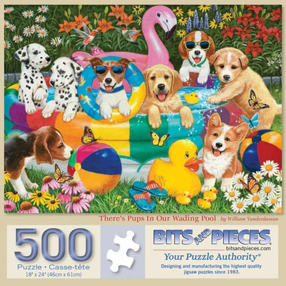 Bits and Pieces 300 Piece Puzzles for Adults - There's Pups in Our Wading Pool - 300 Large Pieces 18" x 24" Jigsaw Puzzles, Lab Puppies in Pool, No 2