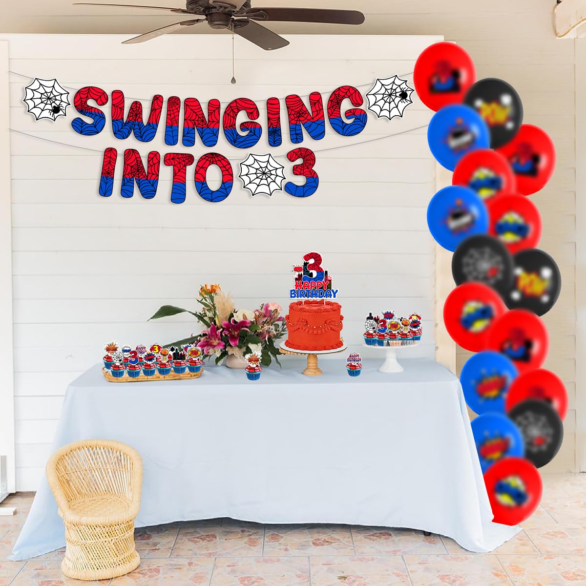 Spider Boy 3rd Birthday Party Supplies, Spider Theme 3rd Birthday Decorations Including Banner Balloons Cake Toppers