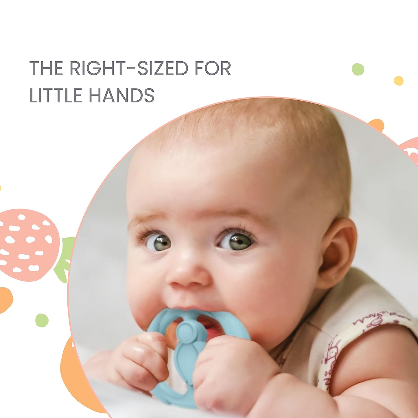 Lulyboo Silicone Baby Teething Ring, Soft and Durable Easy Grip Teether, Soothing for Gums, 0-12 Months, Ivory