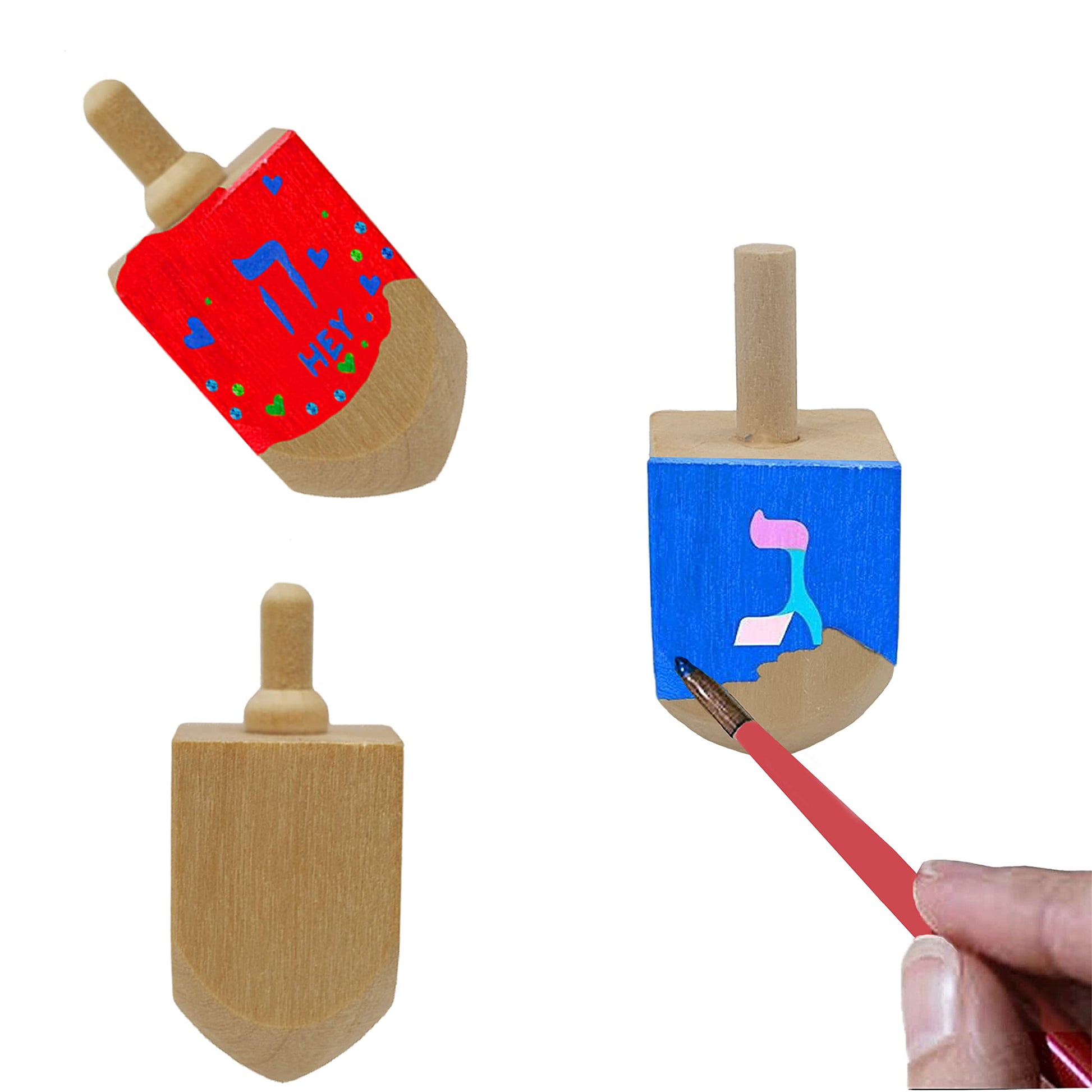 Craft-A-Dreidel, Create Your Own Custom Dreidel, Kit Includes 6 Wooden Dreidels, 9 Colors, 3 Brush, 3 Glitter - Fun and Educational (6 Dreidels)