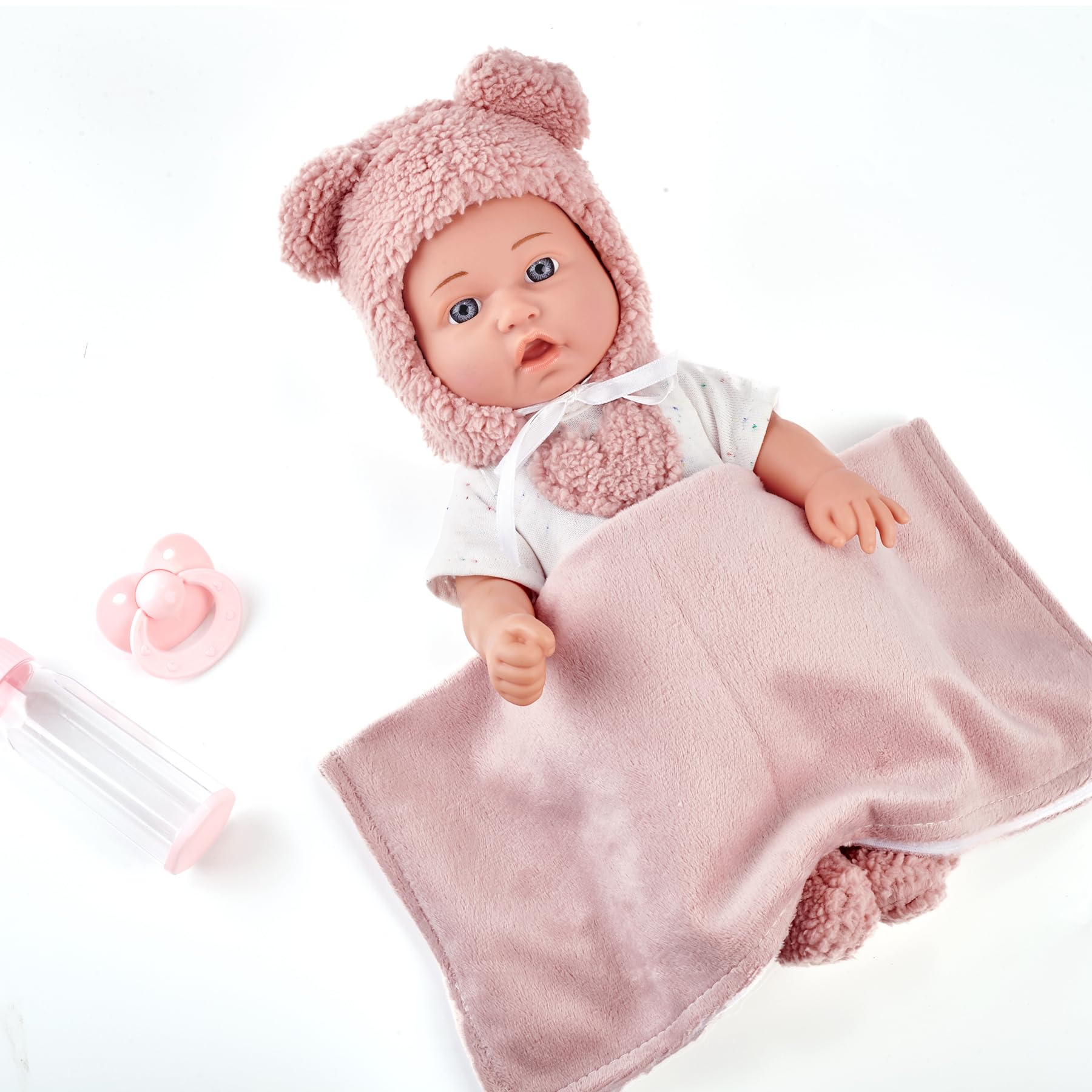 Enjoyin 12" Baby Doll with Accessories for Toddler Girls Ages 3+ | Includes Pink Outfit, Pacifier, Bottle & Soft Blanket | Interactive Role-Play Toy