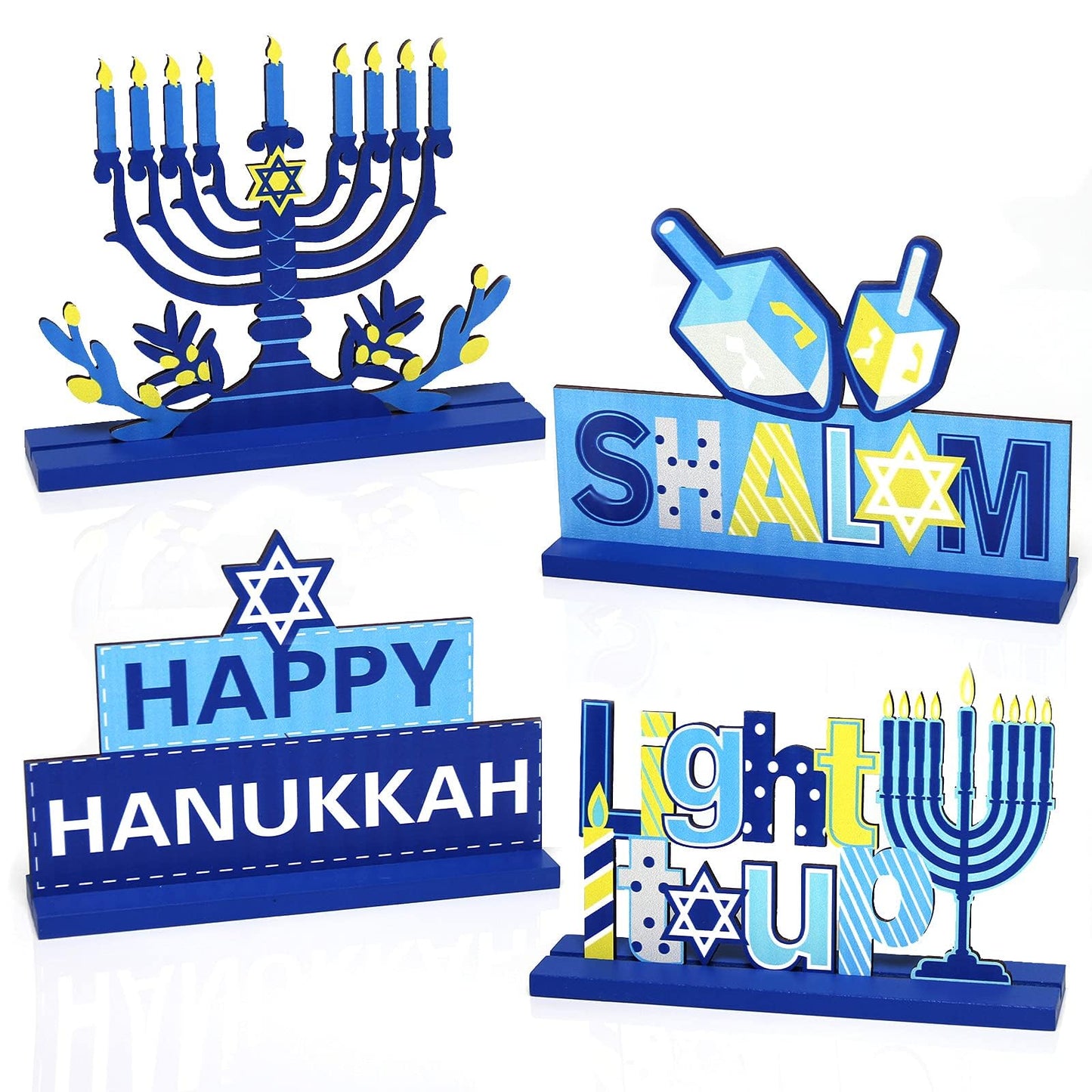 4 Pieces Hanukkah Party Decorations Wooden Chanukah Party Supplies Hanukkah Centerpieces Table Decorations for Home Holiday