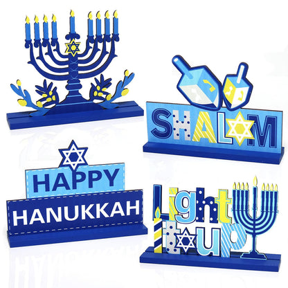 4 Pieces Hanukkah Party Decorations Wooden Chanukah Party Supplies Hanukkah Centerpieces Table Decorations for Home Holiday