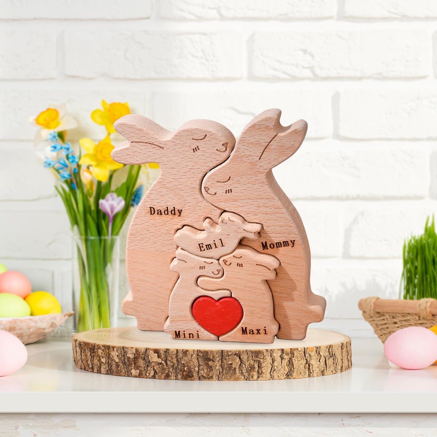 Personalized Wood Puzzles with Family Names Custom Wooden Animal Ornament for Home Decor Gifts for Mom Dad Grandparents Birthday Mother's Day
