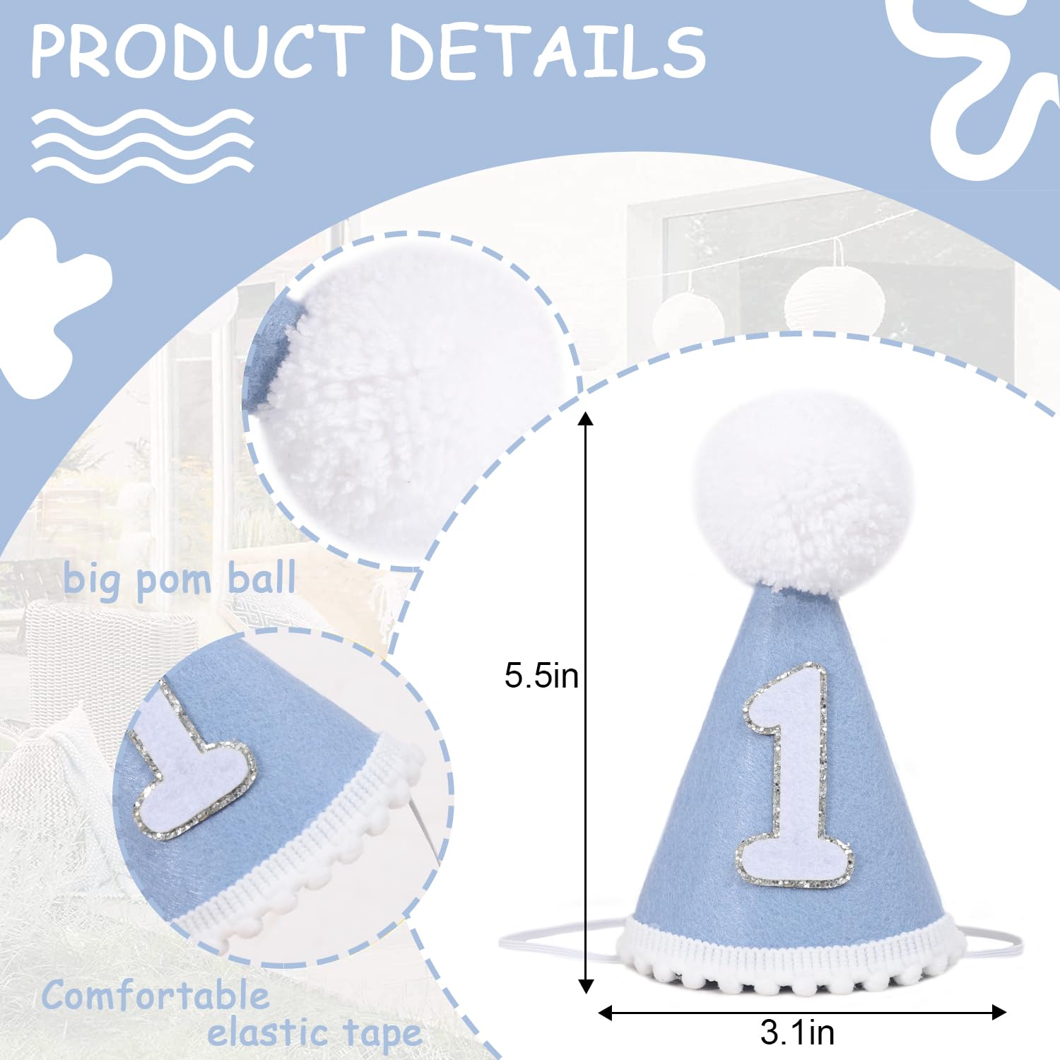 AOQURE Boy/Girl 1st Birthday Hat - Baby First Birthday Party Decorations,One Party Hat For Boys/Girls,Simple Birthday Hat Photo Props,One Cake Smash