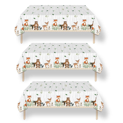 HEETON 3ct Woodland Plastic Tablecloth Creatures Fox Birthday Baby Shower Banner Wild One Welcome Baby Forest Animal Friends Garland Party Supplies